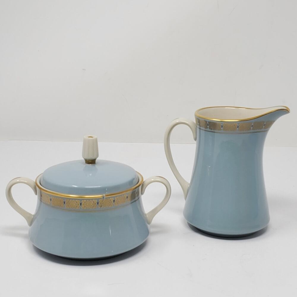 Gorham Ming Sky blue Creamer and Sugar bowl set  **Flaws